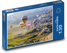 Teplovzdušné balóny - príroda, hory Puzzle 130 dielikov - 28,7 x 20 cm 