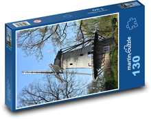 Větrný mlýn - Holandsko, stromy Puzzle 130 dílků - 28,7 x 20 cm