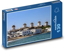 Mykonos - Řecko, větrné mlýny Puzzle 130 dílků - 28,7 x 20 cm