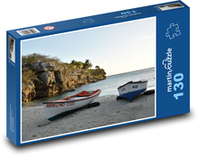 Plaża - łodzie rybackie, morze Puzzle 130 elementów - 28,7x20 cm
