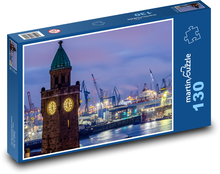 Přístav v noci - Hamburg, Německo Puzzle 130 dílků - 28,7 x 20 cm