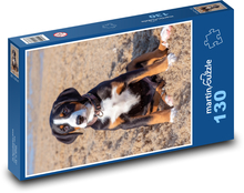 Sediace šteniatko - pes na pláži Puzzle 130 dielikov - 28,7 x 20 cm 