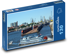 Žeriavy na lodi v prístave Puzzle 130 dielikov - 28,7 x 20 cm 