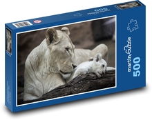 Biała lwica z młodym Puzzle 500 elementów - 46x30 cm