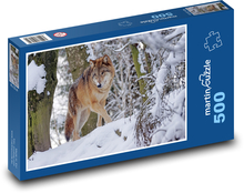 Vlk hľadajúci korisť v snehu Puzzle 500 dielikov - 46 x 30 cm