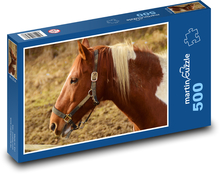 Brązowo-biały koń z uprzężą Puzzle 500 elementów - 46x30 cm