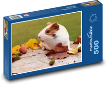 White guinea pig in autumn leaves Puzzle of 500 pieces - 46 x 30 cm