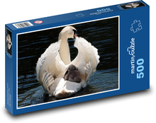 A white swan with a cub Puzzle of 500 pieces - 46 x 30 cm 
