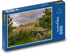 Krajobraz wiejski z drewnianym samochodem Puzzle 500 elementów - 46x30 cm