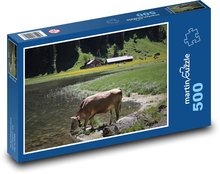 Kuh auf der Alm in den Alpen Puzzle 500 Teile - 46 x 30 cm