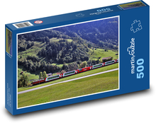 Vlak projíždějící Švýcarskou krajinou Puzzle 500 dílků - 46 x 30 cm