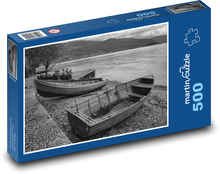 Łodzie na brzegu jeziora Puzzle 500 elementów - 46x30 cm