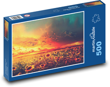 Slunečnicové pole při západu slunce Puzzle 500 - 46x30 cm