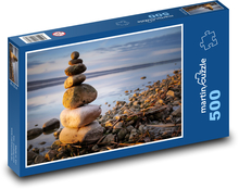 Kamenná veža na brehu jazera Puzzle 500 dielikov - 46 x 30 cm 