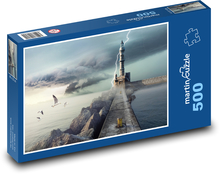 Błyskawica uderzająca w kamienny pomost Puzzle 500 elementów - 46x30 cm