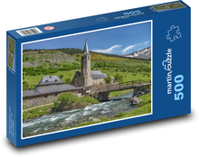 Church in the mountains by the river Puzzle of 500 pieces - 46 x 30 cm 