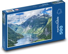 Morské zátoky lemujúce hory v Nórsku Puzzle 500 dielikov - 46 x 30 cm 
