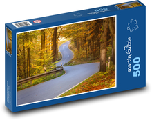 Kurvenreiche Straße im Herbstwald Puzzle 500 Teile - 46 x 30 cm