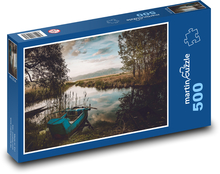 Łódź rybacka na stawie Puzzle 500 elementów - 46x30 cm