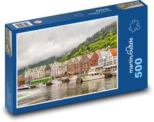 Domy na wybrzeżu Bergen - Norwegia Puzzle 500 elementów - 46x30 cm