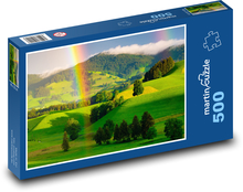 Zelené kopce s duhou Puzzle 500 dílků - 46 x 30 cm