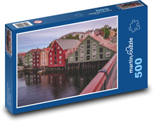 Norsko - domy u řeky Puzzle 500 dílků - 46 x 30 cm