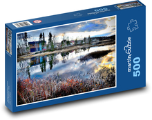Vidiecke ticho pri jazere v Nórsku Puzzle 500 dielikov - 46 x 30 cm 