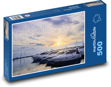 Jachty v maríně při západu slunce Puzzle 500 dílků - 46 x 30 cm