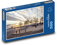 Zachód słońca na nabrzeżu miasta, Liverpool Puzzle 500 elementów - 46x30 cm
