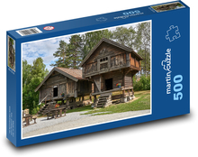 Domki z bali w lesie Puzzle 500 elementów - 46x30 cm