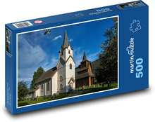 Dřevěný kostel Puzzle 500 dílků - 46 x 30 cm