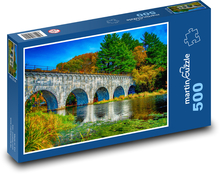 Kamenný most nad řekou, podzim Puzzle 500 dílků - 46 x 30 cm