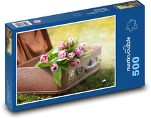 Kufr s tulipány Puzzle 500 dílků - 46 x 30 cm