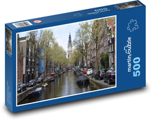 Amsterdam - kanály, Nizozemsko Puzzle 500 dílků - 46 x 30 cm
