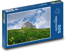 Kwiatowa łąka pod skałą Puzzle 500 elementów - 46x30 cm