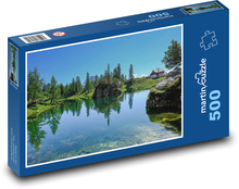 Horské jezero - voda, hory  Puzzle 500 dílků - 46 x 30 cm
