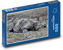 Nashorn - Schlamm, Bad Puzzle 500 Teile - 46 x 30 cm