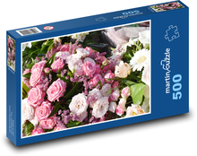 Růžové růže - kytice, květiny Puzzle 500 dílků - 46 x 30 cm