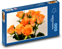 Oranžové růže - květina, dárek Puzzle 500 dílků - 46 x 30 cm