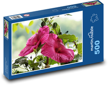 Ibišek - růžový květ, zahrada Puzzle 500 dílků - 46 x 30 cm