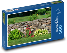 Stone wall - garden, rose Puzzle of 500 pieces - 46 x 30 cm 