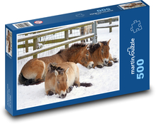 Divoký kůň - savec, sníh Puzzle 500 dílků - 46 x 30 cm