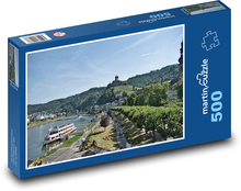 Castle - village, river Puzzle of 500 pieces - 46 x 30 cm 