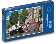 Statki - kanał, Amsterdam Puzzle 500 elementów - 46x30 cm