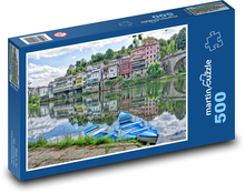 Lode - rieka, dedina Puzzle 500 dielikov - 46 x 30 cm