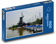 Windmühle - Boote, Pier Puzzle 500 Teile - 46 x 30 cm