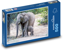 Słonie - mama i młode Puzzle 500 elementów - 46x30 cm