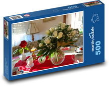 Bílé růže - kytice, květ Puzzle 500 dílků - 46 x 30 cm