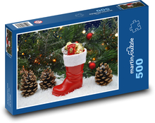 Vánoční bota - šišky, vánoční dekorace Puzzle 500 dílků - 46 x 30 cm