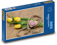 Žlté tulipány - srdce, darček Puzzle 500 dielikov - 46 x 30 cm 